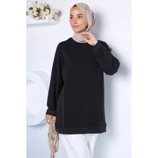 Julude Süs Dikişli Bisiklet Yaka Tesettür Tunik P-00023059