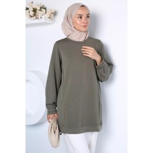 Julude Süs Dikişli Bisiklet Yaka Tesettür Tunik P-00023059