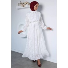 Julude Polo Yaka Bel Lastikli Kuşak Detaylı Tesettür Elbise P-00022957