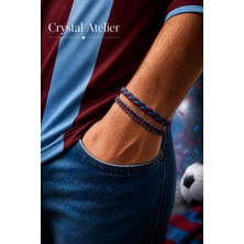 Crystal Atelier 2'li Bordo Mavi Taraftar Bileklik Bordo Mavi Ip Bileklik El Yapımı Makrome Ayarlanabilir Unisex Spor Örgü Bileklik
