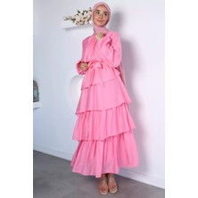 Julude Bel Lastikli Kuşak Detaylı Fırfırlı Tesettür Elbise P-00022953