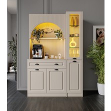 GuneyStore Siena Kum Beji Midi Sağ Vitrinli 130 cm Komple Mdf LED Aydınlatmalı Kahve Köşesi