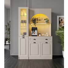 GuneyStore Siena Kum Beji Midi Sol Vitrinli 130 cm Komple Mdf LED Aydınlatmalı Kahve Köşesi