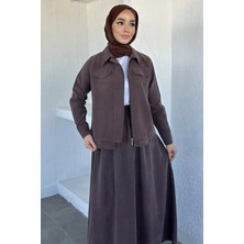 Julude Bel Lastikli Etek Ön Fermuarlı Ceket Kuşaklı Tesettür Ikili Takım P-00021401