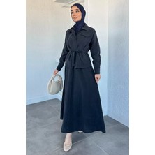Julude Bel Lastikli Etek Ön Fermuarlı Ceket Kuşaklı Tesettür Ikili Takım P-00021401
