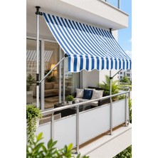 Sunfun Teleskopik Tente Mavi-Beyaz 300X130 cm - Polyester - Yükseklik: 2 Mden 3 Mye Kadar Ayarlanabilir
