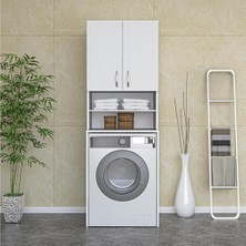 Buzkan Mobilya %100 MDF Kapaklı Banyo ve Çamaşır Makinesi Dolabı 180 cm Beyaz 2 Raflı
