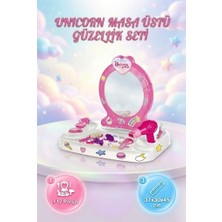 Farbu Oyuncak 12 Parça Unicorn Masaüstü Aynalı Güzellik Seti Gerçekçi Tasarımlı Renkli Oyuncak Güzellik Seti