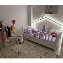 Baby Kinder Beyaz Montessori Yatak 70 x 130 cm Doğal Çam Ahşap Çocuk Karyolası