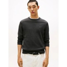 Tommy Hilfiger Tommy Hılfıger Erkek Marka Logolu  Pamuklu Günlük Kullanıma Uygun Füme Kazak MW0MW28046 P92