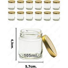St. Morritz 12 Adet Cam Kavanoz 105ML Gold Metal Kapaklı Gıda, Krem ve Yemek Kullanımına Uygun Dekoratif Kavanoz