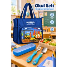 Liground Okul Beslenme Seti Çocuk Beslenme Çantası + Kutulu Paslanmaz Çelik Çatal Kaşık Seti Okul Seti