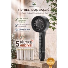 Banyonatural Filtreli Duş Başlığı - Siyah 4 Fonksiyonlu Piyano Tuşlu + 5 Yedek Filtre | Kireç ve Klor Arıtıcı Yüksek Basınçlı