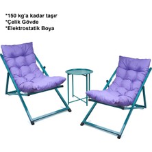 St. Morritz Özel Seri Minderli Katlanır Şezlong Seti (Ikili) - Bahçe, Balkon, Teras ve Plaj Için 2 Şezlong + 1 Sehpa Şezlong Takımı