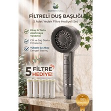 Banyonatural Filtreli Duş Başlığı - Antrasit 4 Fonksiyonlu Piyano Tuşlu + 5 Yedek Filtre | Kireç ve Klor Arıtıcı Yüksek Basınçlı