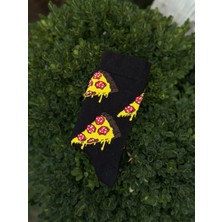 Lou Socks Unisex Pizza Dilim Desenli Siyah Soket Çorap