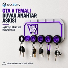 Go.3Dify Gta VI Temalı Duvar Tipi Anahtar Askısı Jant Lastik Detaylı Mor Gri