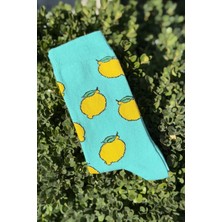 Lou Socks Unisex Limon Desenli Turkuaz Soket Çorap