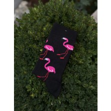 Lou Socks Unisex Flamingo Desenli Siyah Soket Çorap