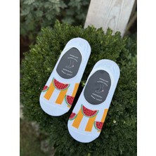 Lou Socks Unisex Karpuz Dilim Desenli Beyaz Babet Çorap