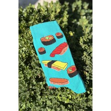 Lou Socks Unisex Sushi Desenli Turkuaz Soket Çorap