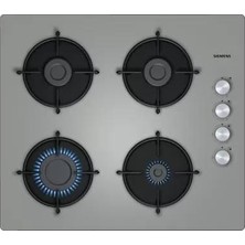 Siemens EO6C8PO00O IQ100 Gazlı Ankastre Ocak 4 Gözlü Gri Cam Yüzeyli Güçlü Ateşleme Özelliği