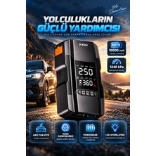 Merwish Akü Takviye Cihazı 10000 Mah 12V Dijital Hava Kompresörü Lastik Şişirme Powerbank LED Işıklı 4'ü 1 Arada