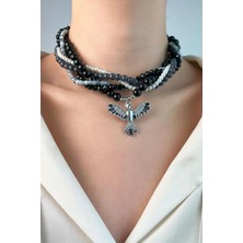 Sose Moda Anka Kuşu Sarmal İnci ve Boncuk Kolye - Siyah