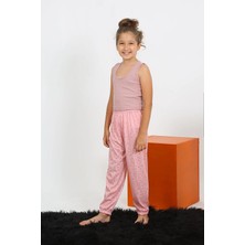 Veralya Kız Çocuk Sıfır Kol Gül Kurusu Penye Pijama Takım