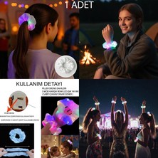 Pandoli Karışık LED Işıklı Bileklik Olabilen Esnek Lastikli Saç Tokası Glow Scrunchie Beyaz Renk 1 Adet  Retro Hawai