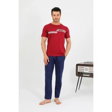 Veralya Erkek Pamuk Kısa Kol Pijama Takım Bordo