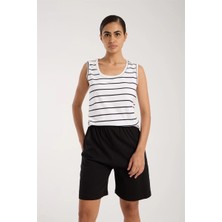 Veralya Kadın Kalın Askılı Beyaz Şortlu Pijama Takımı