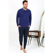 Veralya Erkek Polo Yaka Uzun Kol Penye Pijama Takımı Lacivert