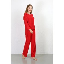 Veralya Kadın Bürümcük Kumaş Pijama Takım Kırmızı