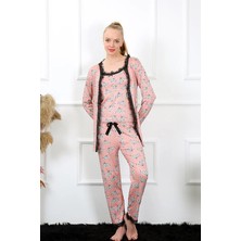 Veralya Kadın 3'lü Somon Sabahlık Pijama Takım