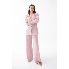Veralya Kadın Pembe Önden Düğmeli Rahat Kesim Pijama Takımı – Günlük Ev Giyim Seti
