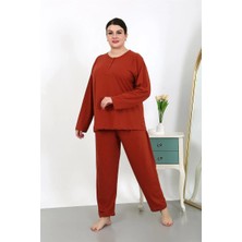 Veralya Kadın Büyük Beden Uzun Kol Penye Pijama Takımı Kiremit