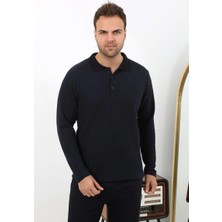 Veralya Erkek Polo Yaka Uzun Kol Penye Pijama Takımı Lacivert