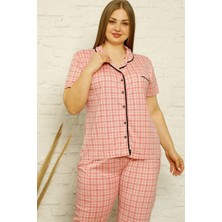 Veralya Kadın Pamuklu Cepli Kısa Kol Büyük Beden Pijama Takım Pembe