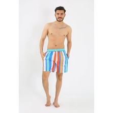 Veralya Erkek Desenli Fermuar Cepli Deniz Şortu Mavi