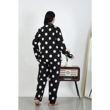 Veralya Kadın Büyük Beden Pamuklu Cepli Düğmeli Siyah Pijama Takım