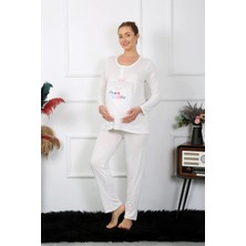 Veralya Kadın Uzun Kol Hamile Lohusa Pijama Takımı Ekru