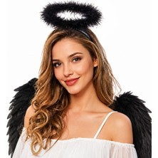 Pandoli Halloween Melek Hare Taç Siyah Renk Melek Halo Çocuk Yetişkin Uyumlu