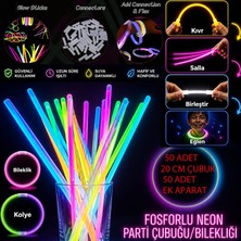 Pandoli Karışık Renklerde 50 Adet Glow Çubuk Karanlıkta Parlayan Neon Parti Bilekliği ve Bağlama Aparat Seti