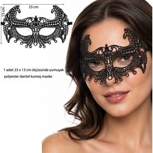 Pandoli Halloween Polyester Dantelli Kumaş Maske Venetian Mask Siyah Renk 1 Adet 23X13 cm