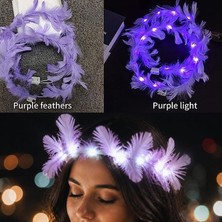 Pandoli Halloween Beyaz Renk LED Işıklı Lila Renk Tüylü Melek Halo Tacı Hare Taç 18X18 cm 1 Adet