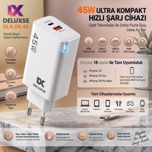 Deluxse Deluxe Dlx-Ds-45 45W Gan Hızlı Şarj Adaptörü | Pd 45W Type-C + Usb-A Qc 3.0 | Ultra Kompakt iPhone 18 Serisi Uyumlu Duvar Şarj Cihazı