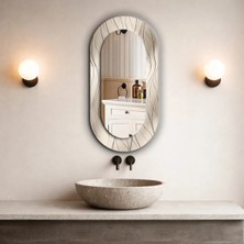 St. Morritz Bej Ince Çizgili Oval Duvar Aynası – Modern Dekoratif Salon ve Banyo Aynası