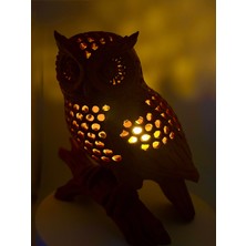 Lirya Craft 3D Baskı Baykuş Figürlü Dekoratif Mumluk – Oyma Petek Desenli Şamdan, Dal Üstü Tasarım (Tealight Mum Hediyeli