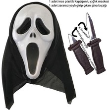 Pandoli Halloween Çığlık Maskesi Ghost Scream Mask Siyah Renk Şaka Bıçağı Hediyeli 1 Adet